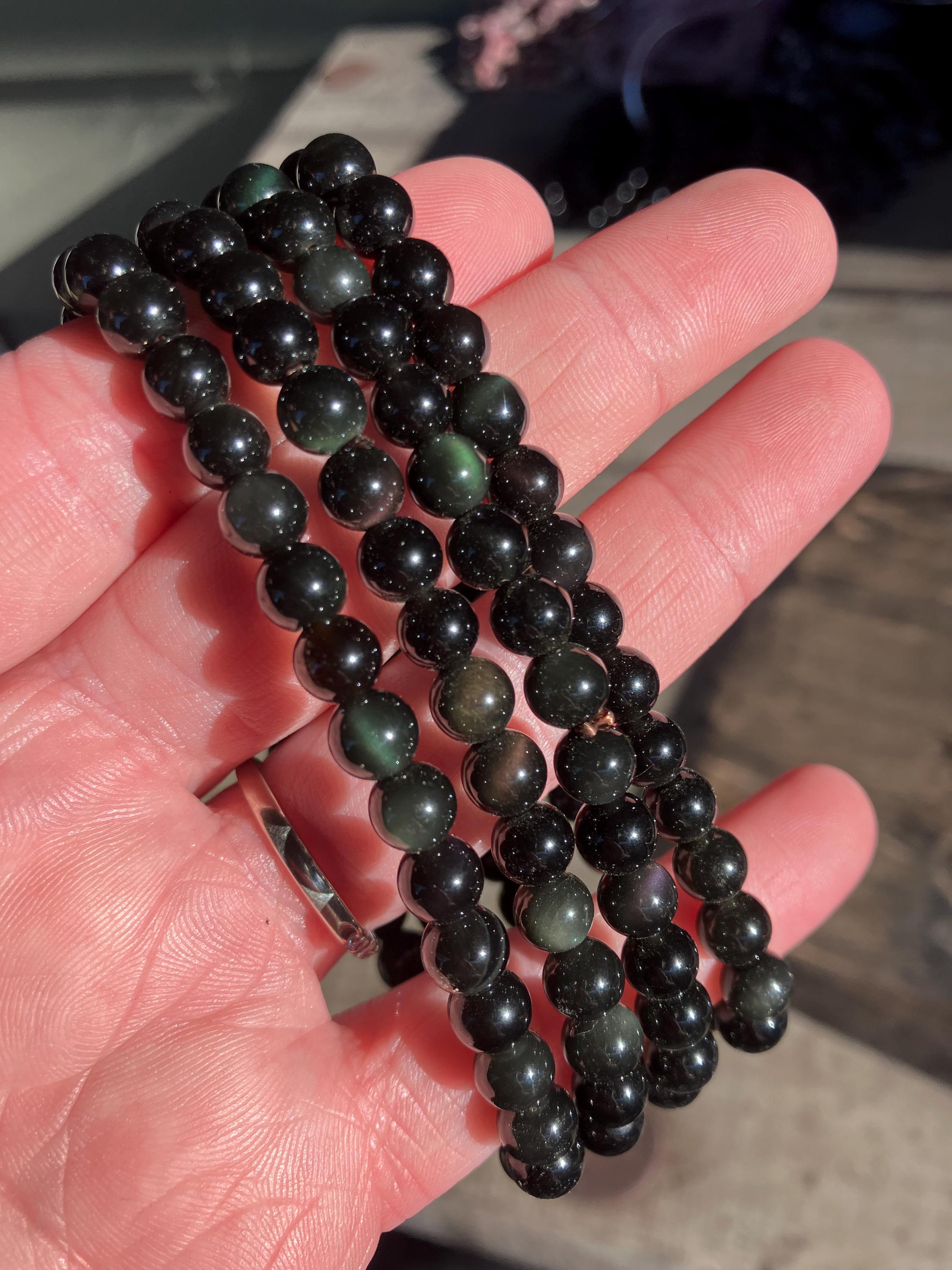 Natural Rainbow Obsidian 8mm Or 6mm Gemstone Beaded Jewelry Crystal Bracelet