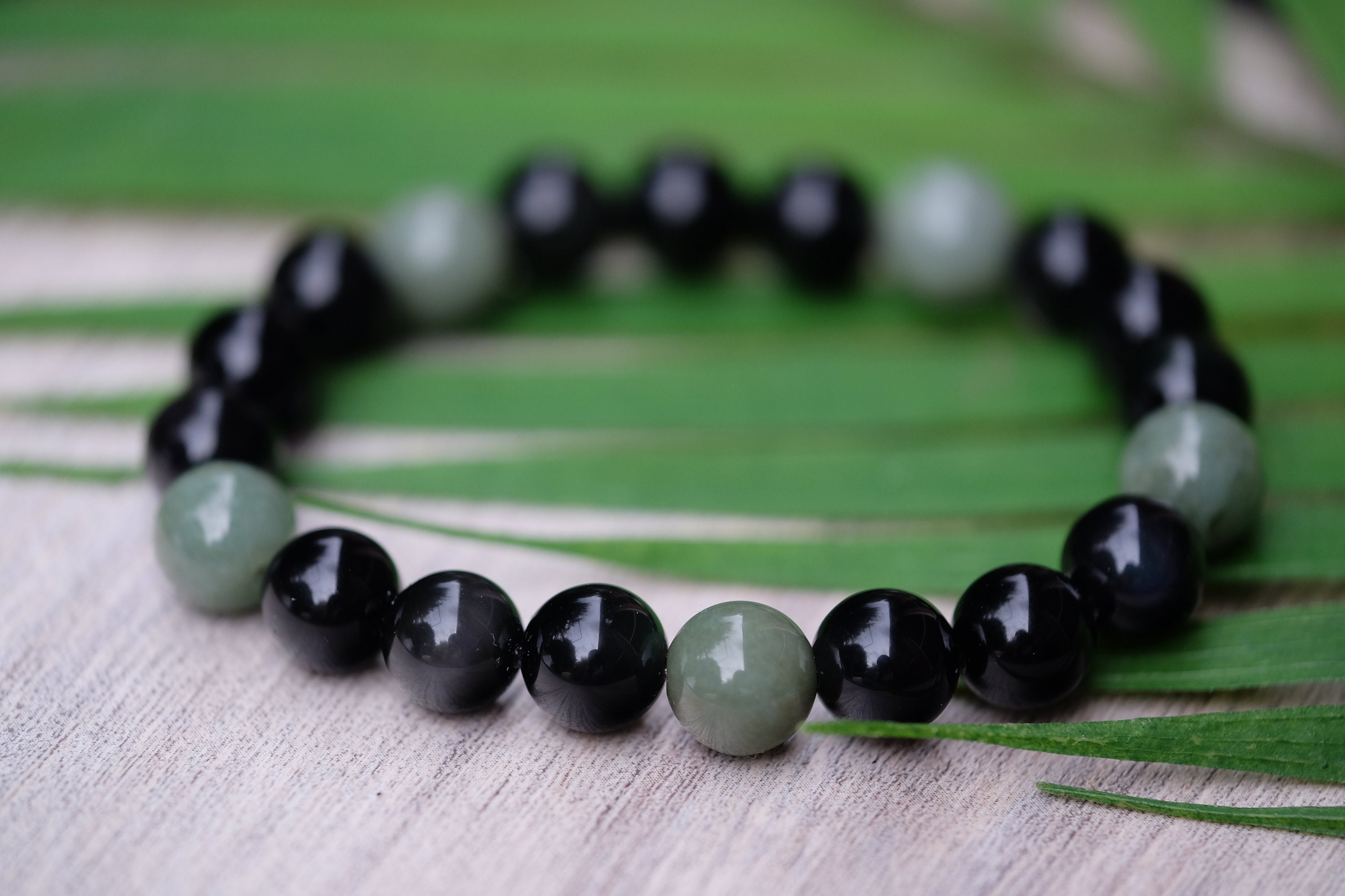 Protection & Longevity 6mm, 8mm, 10mm Round Rainbow Obsidian, Guatemalan And Burmese Jadeite Bracelet