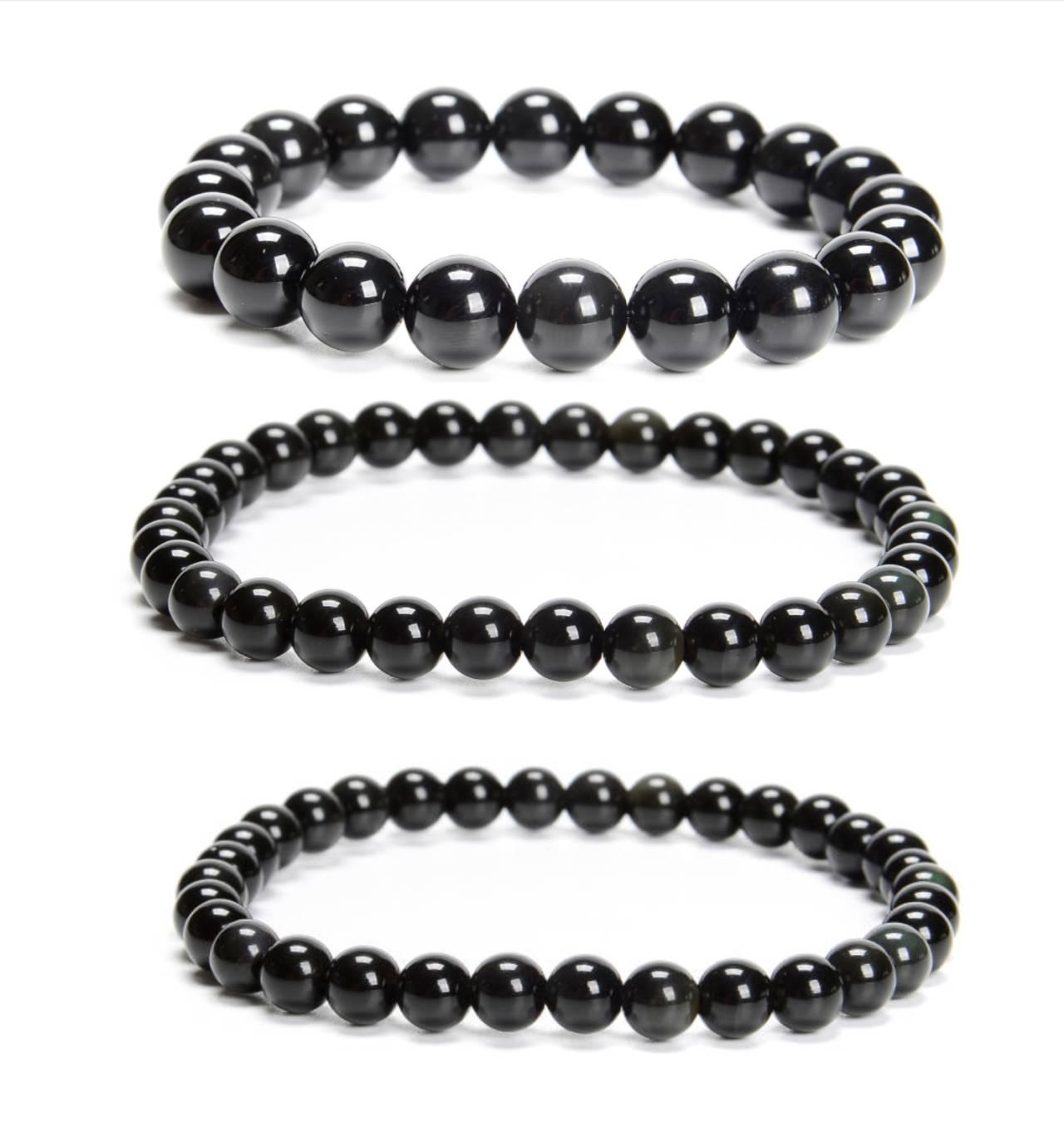 Rainbow Obsidian Smooth Round Beads Bracelet 6mm 8mm 10mm 7.5'' Length 3 Pcs/set