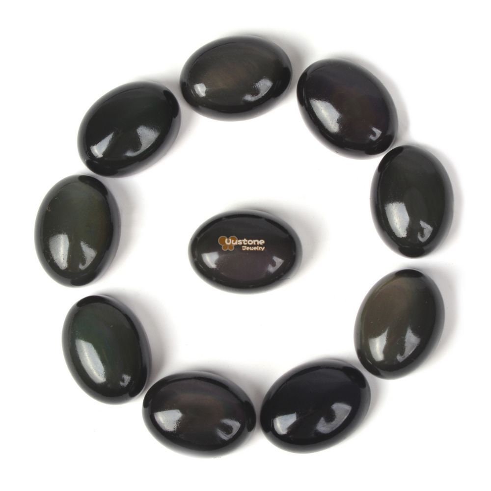 16mm Natural Rainbow Obsidian Gemstone Oval Flatback Cab Cabochon
