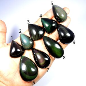 Charming~ Rainbow Eye Obsidian Gemstone. Natural Rainbow Obsidian. Rainbow Obsidian Pear Shape Wholesale Lot Cabochon Loose For Jewelry E