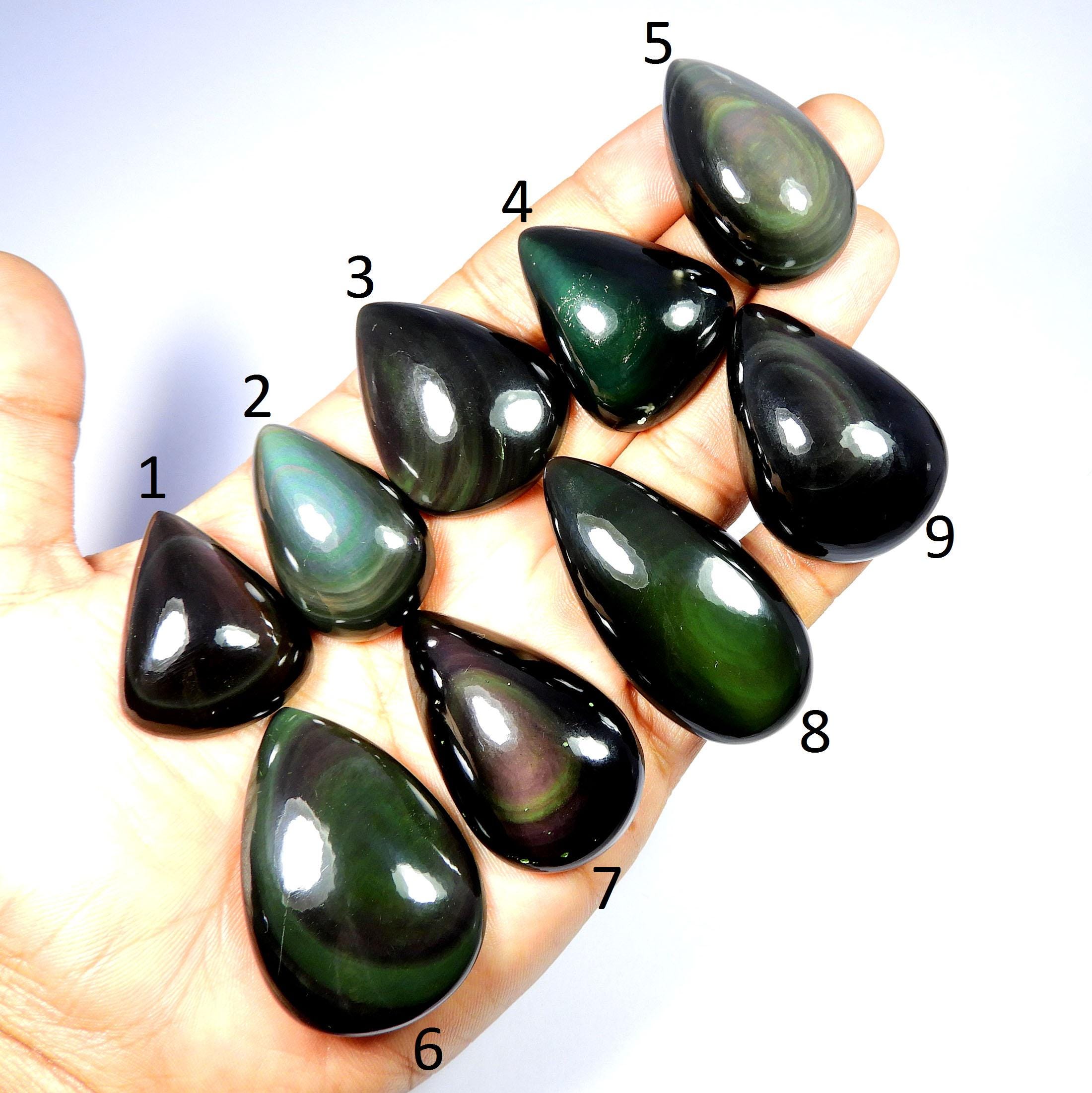 Charming~ Rainbow Eye Obsidian Gemstone. Natural Rainbow Obsidian. Rainbow Obsidian Pear Shape Wholesale Lot Cabochon Loose For Jewelry E