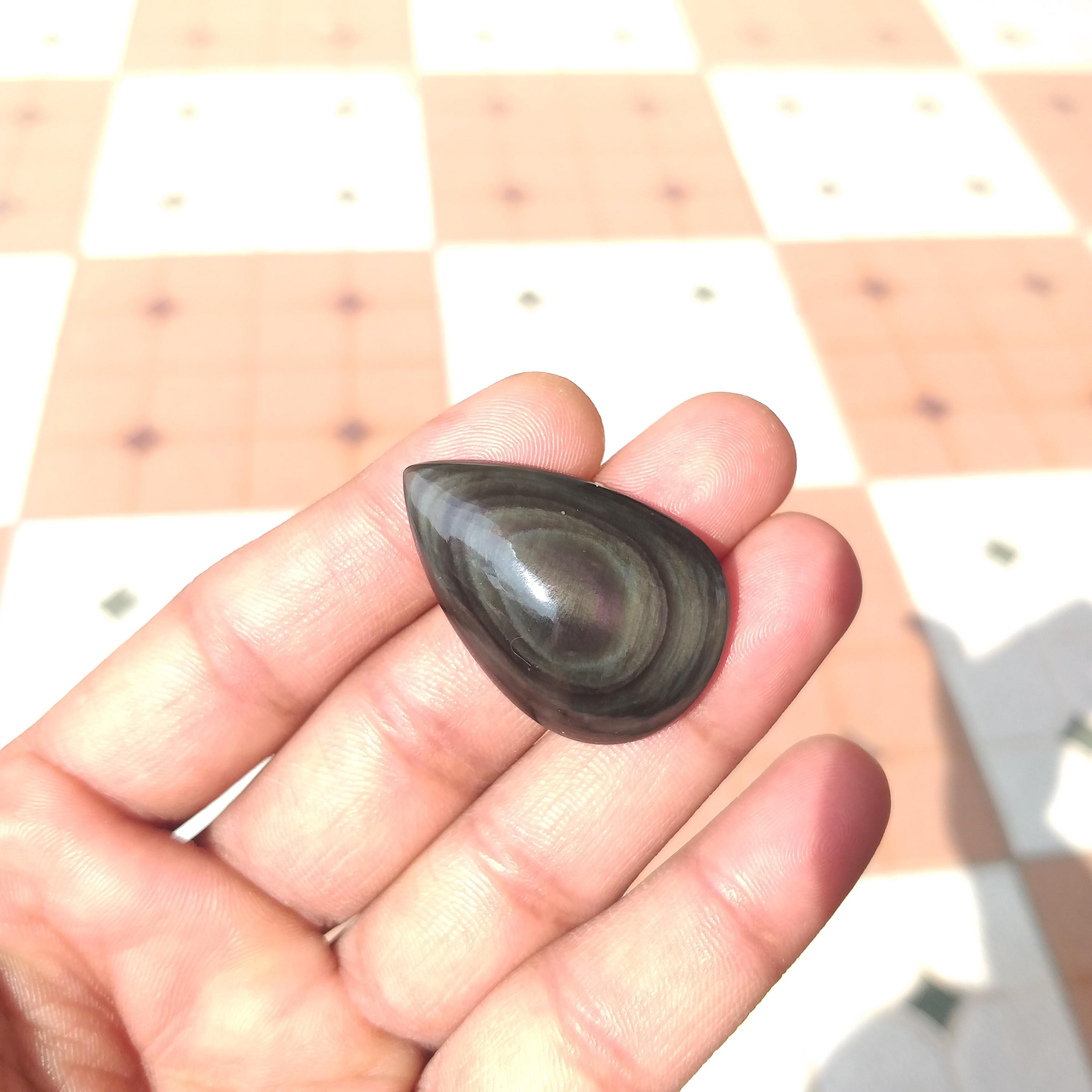Rainbow Obsidian Eye Gemstone : Polished Cabochon For Jewelry (38x25x10 Mm) 51 Carat