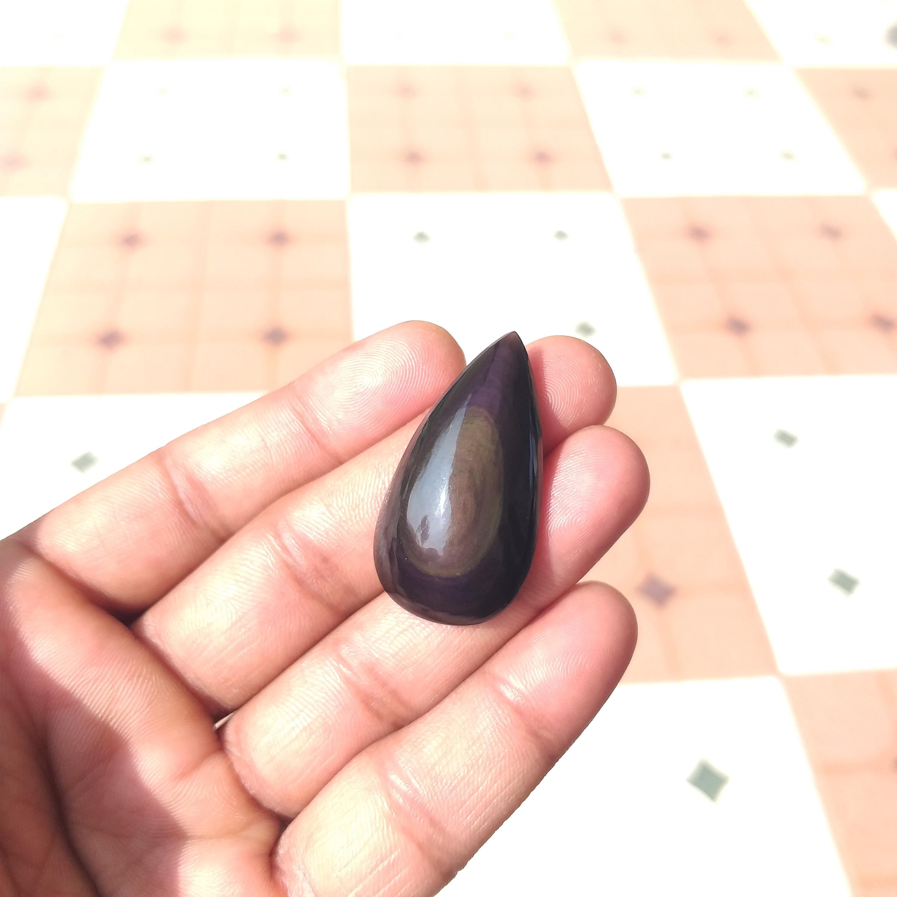 Rainbow Obsidian Eye : Handmade Polished Pear Shape Cabochon (40x22x9 Mm) 48 Carat