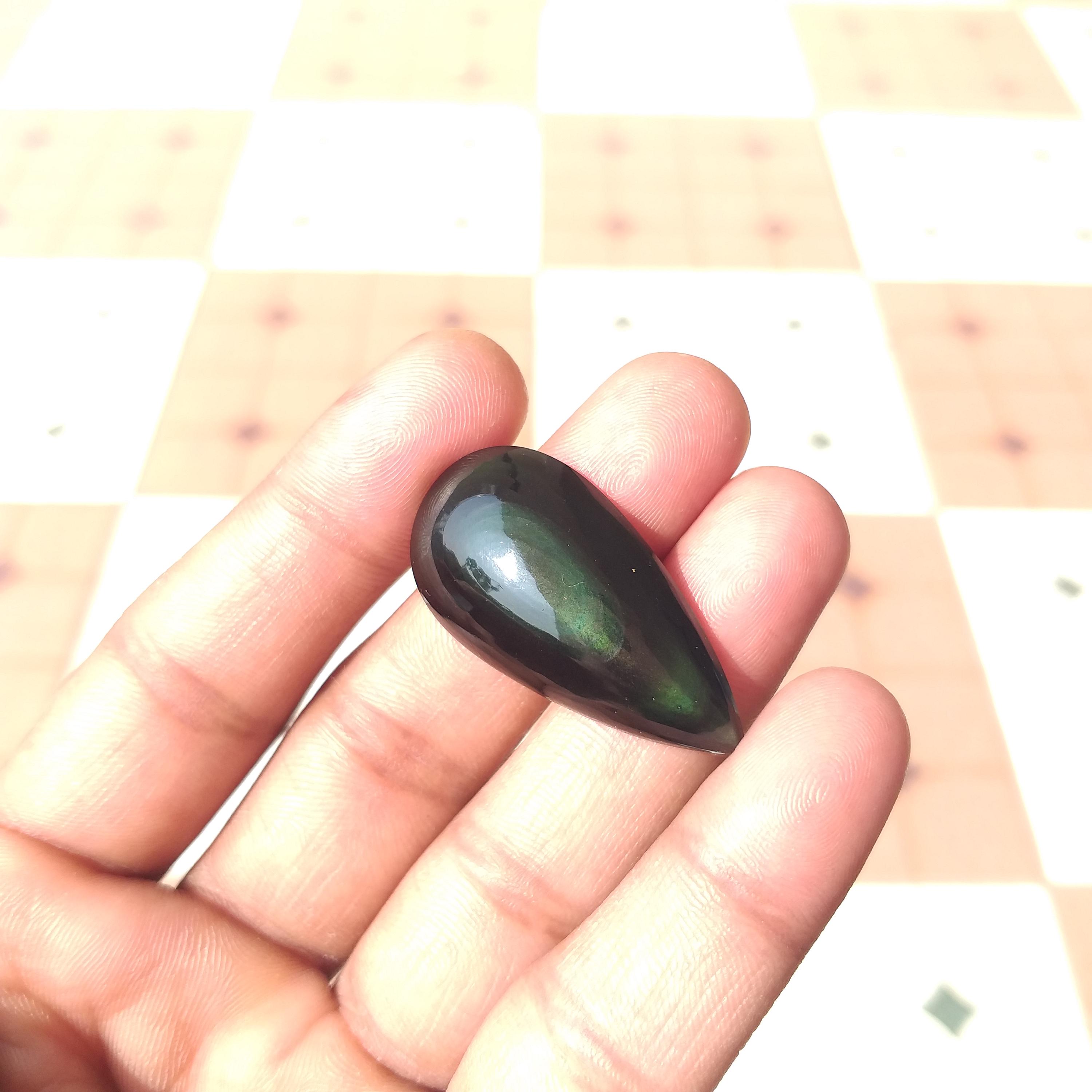 Rainbow Obsidian Eye : Handmade Polished Pear Shape Cabochon (39x20x7 Mm) 33 Carat Rainbow Obsidian Eye : Handmade Polished Pear Shape Cabochon (39x20x7 Mm) 33 Carat