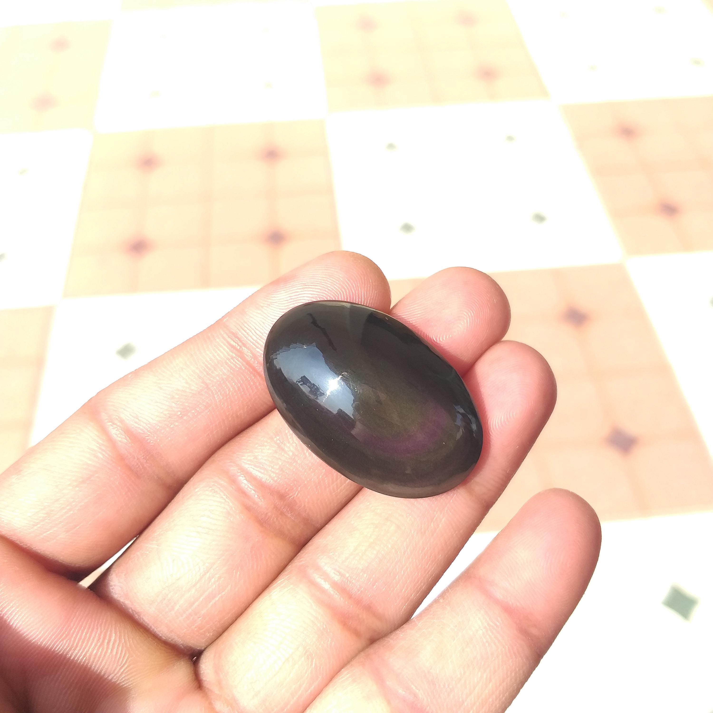 Rainbow Obsidian Eye Oval Shape : Polished Cabochon For Jewelry (36x23x9 Mm) 44 Carat