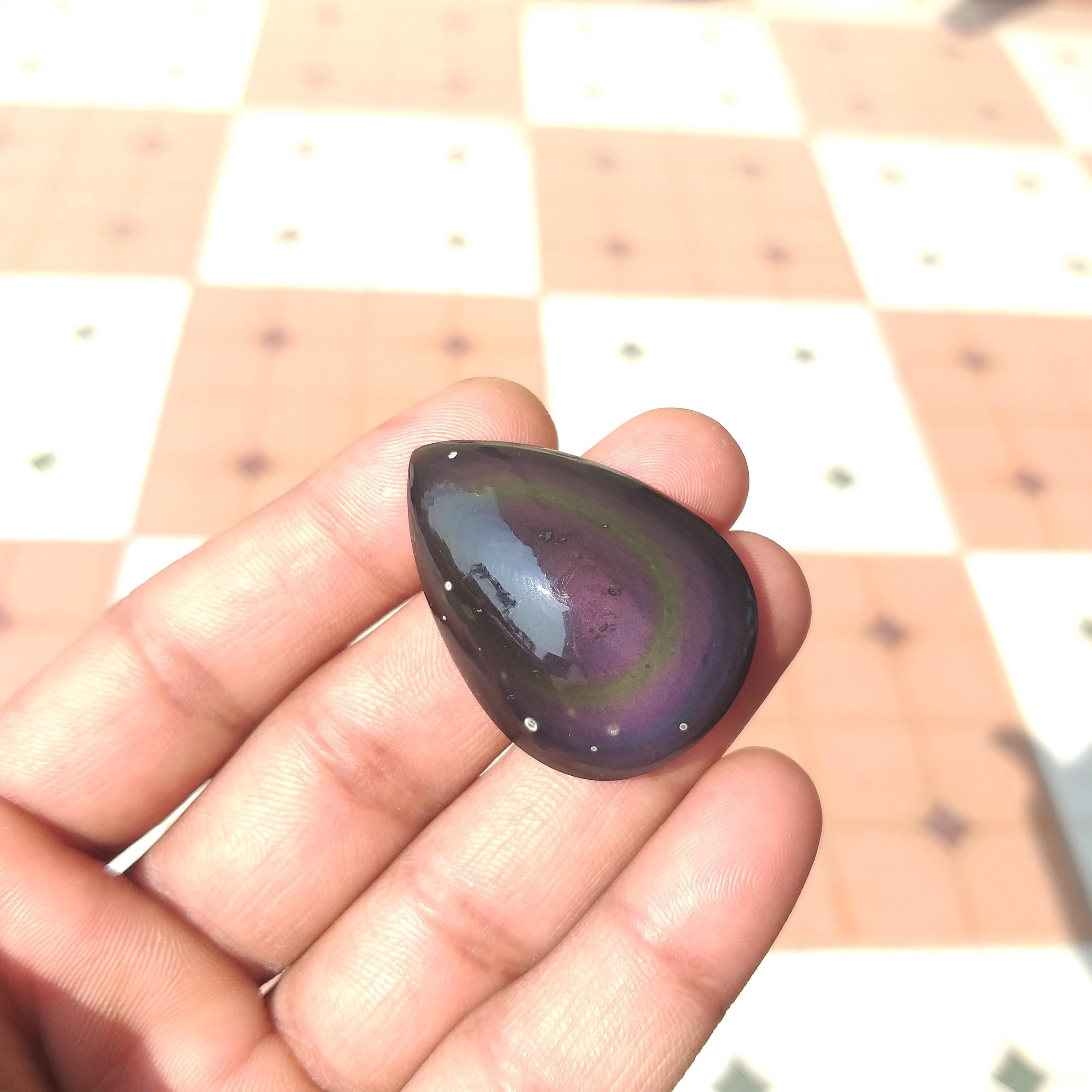 Rainbow Obsidian Eye Pear Shape : Polished Cabochon For Jewelry (40x28x10 Mm) 62 Carat