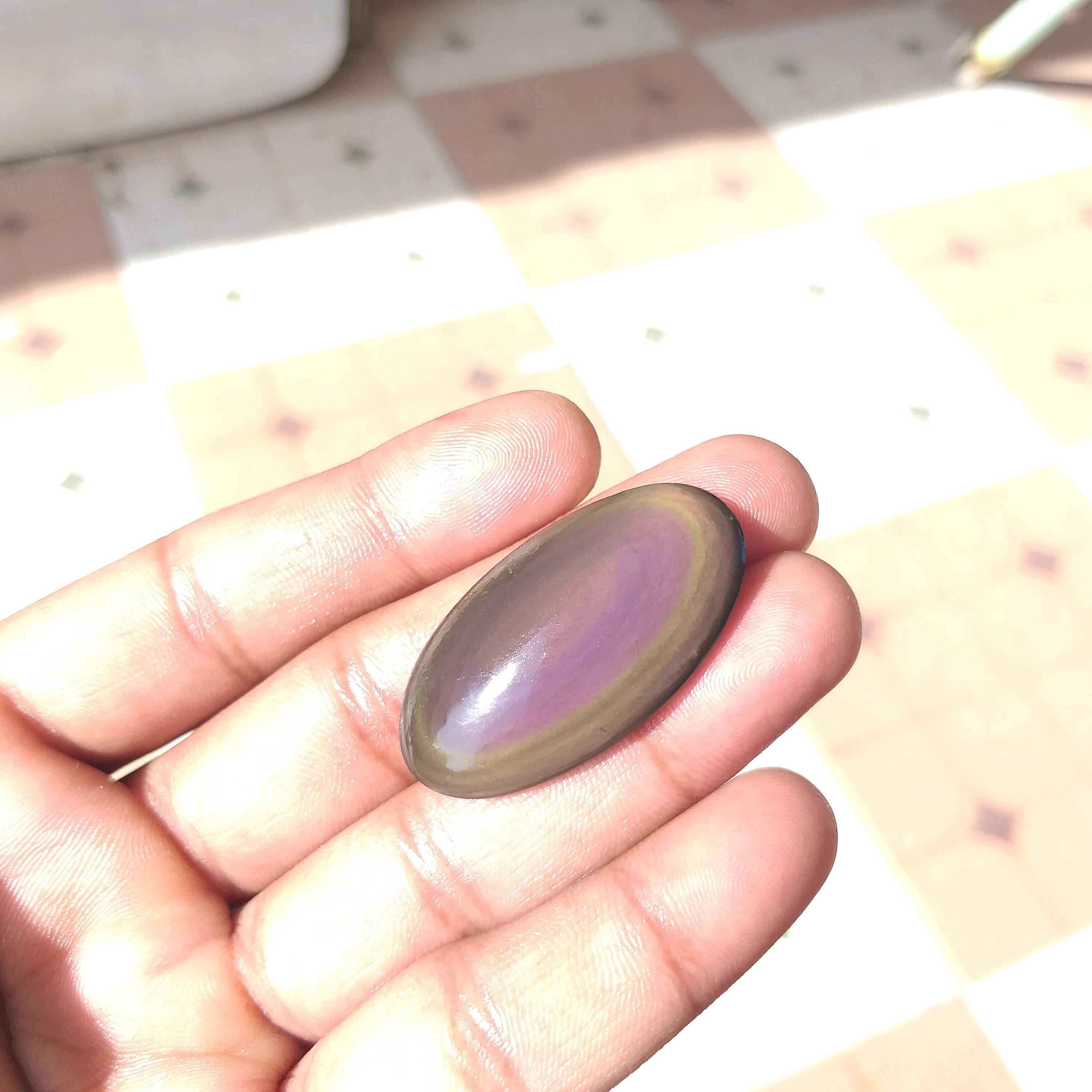 Handmade Rainbow Obsidian Eye Stone Cabochon : Polished Gemstone For Jewelry (40x22x13mm) 42 Carat