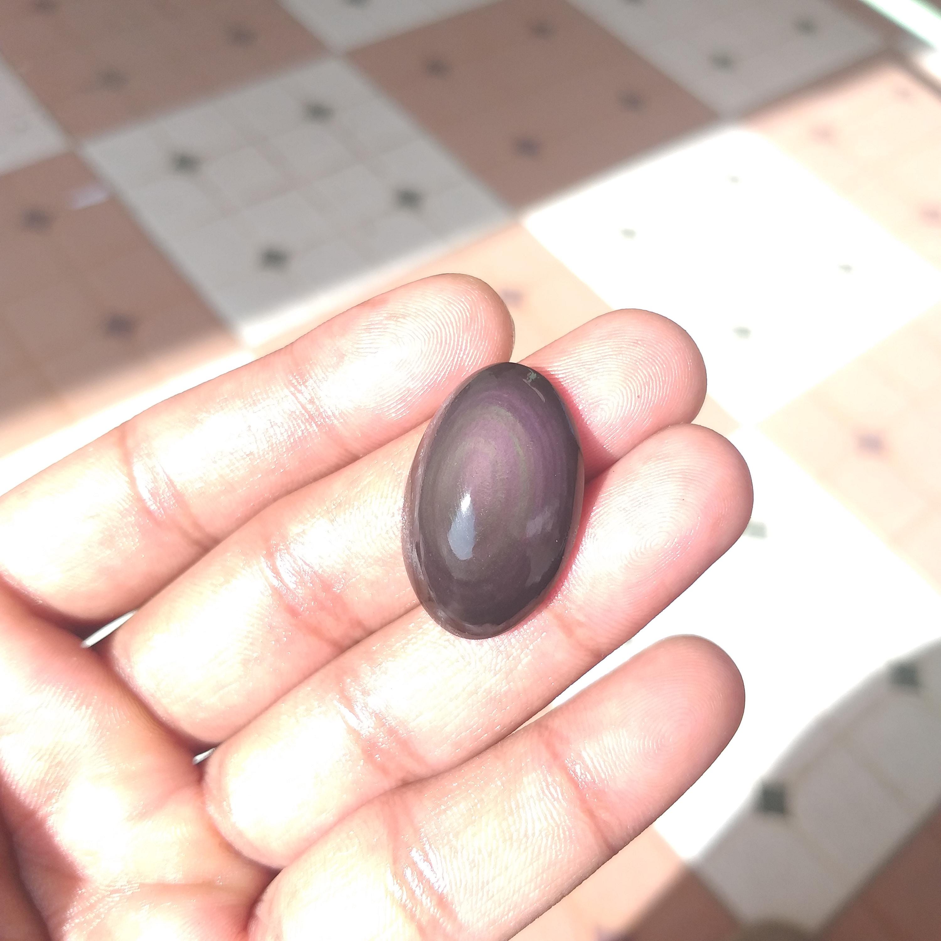 Handmade Rainbow Obsidian Eye Stone Gemstone : Oval Cabochon For Jewelry (29x19x9 Mm) 30 Carat