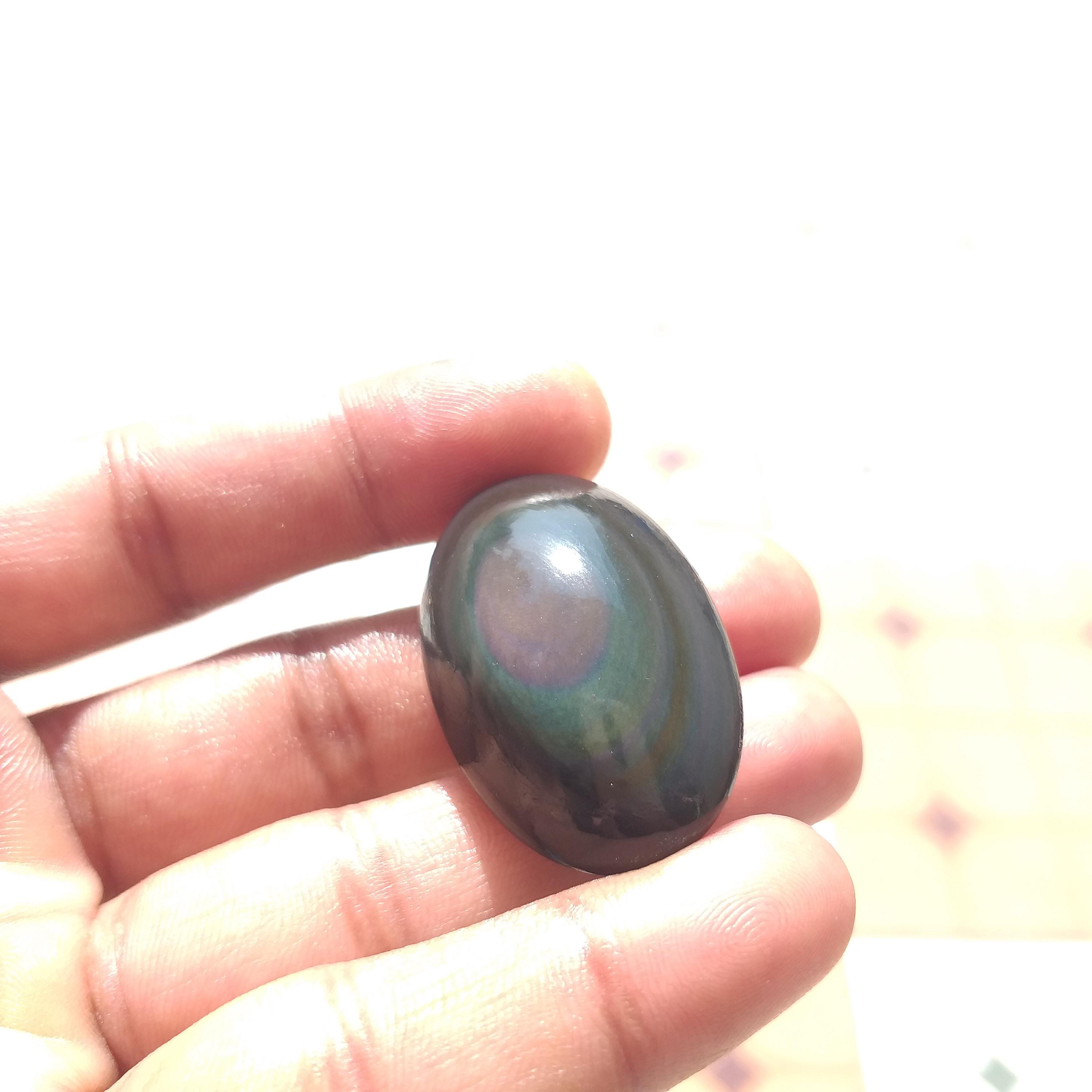 Natural Rainbow Obsidian Eye Stone Cabochon : Handmade Healing Crystal For Jewelry (40x25x12mm)