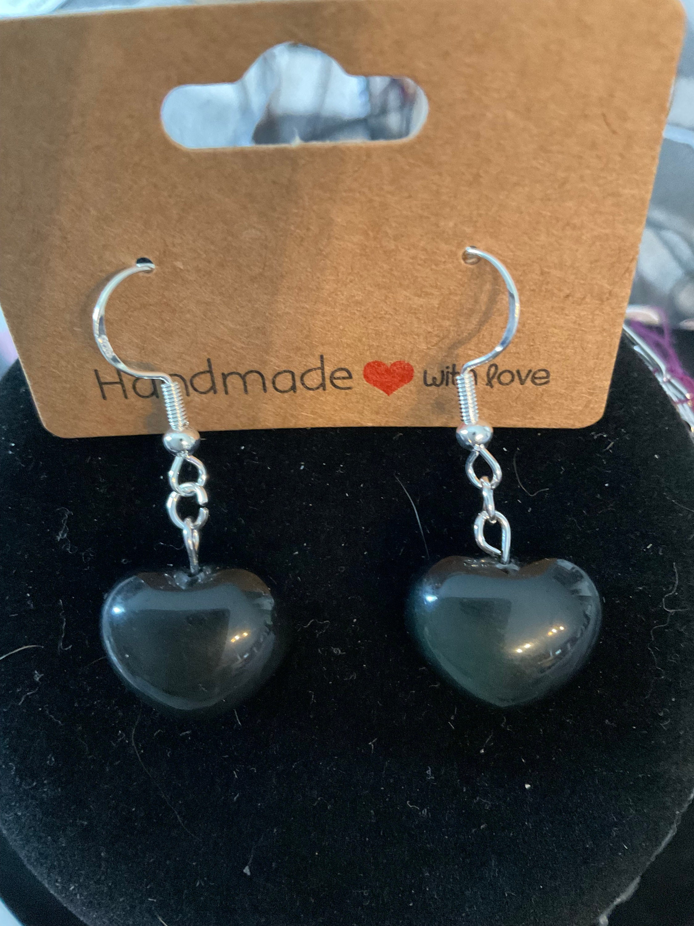 Rainbow Obsidian Earrings: 925 Silver Hoop, Puffy Heart Or Sun/moon