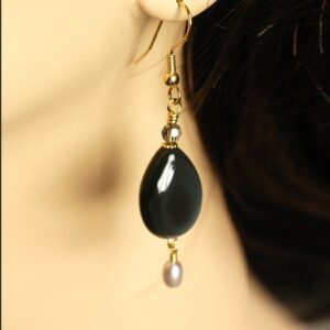 Dark Rainbow   ---   Rainbow Obsidian Earrings With Freshwater Pearls And Crystals - Dangle Earrings