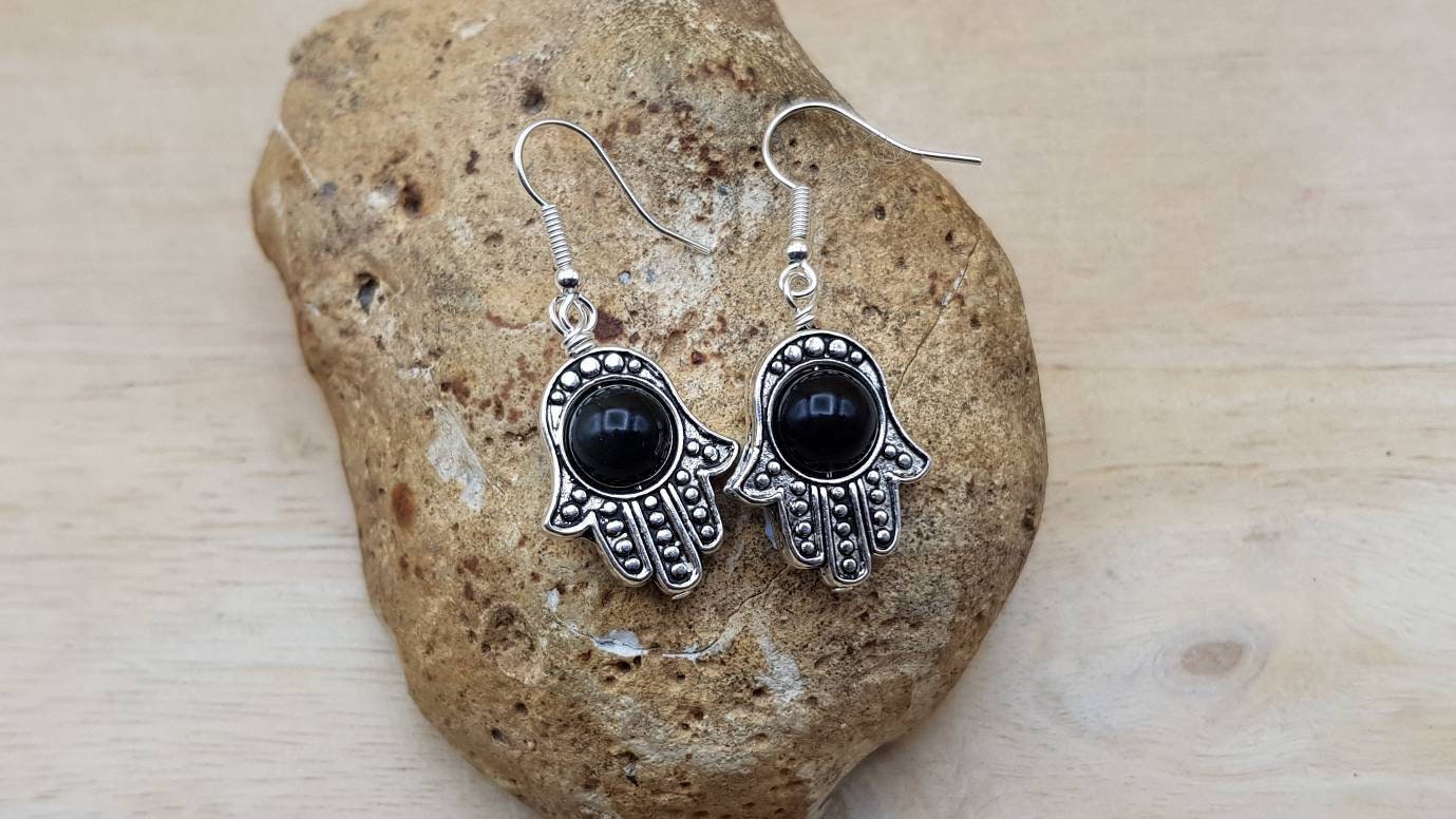 Hamsa Rainbow Obsidian Earrings. Reiki Jewelry Uk. Protection Symbol. Black 8mm Stone. Boho Gift For Women Hamsa Rainbow Obsidian Earrings. Reiki Jewelry Uk. Protection Symbol. Black 8mm Stone. Boho Gift For Women