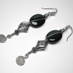 Rainbow Obsidian Earrings in Sterling Silver - Egyptian Silver Beads - Dangle Earrings