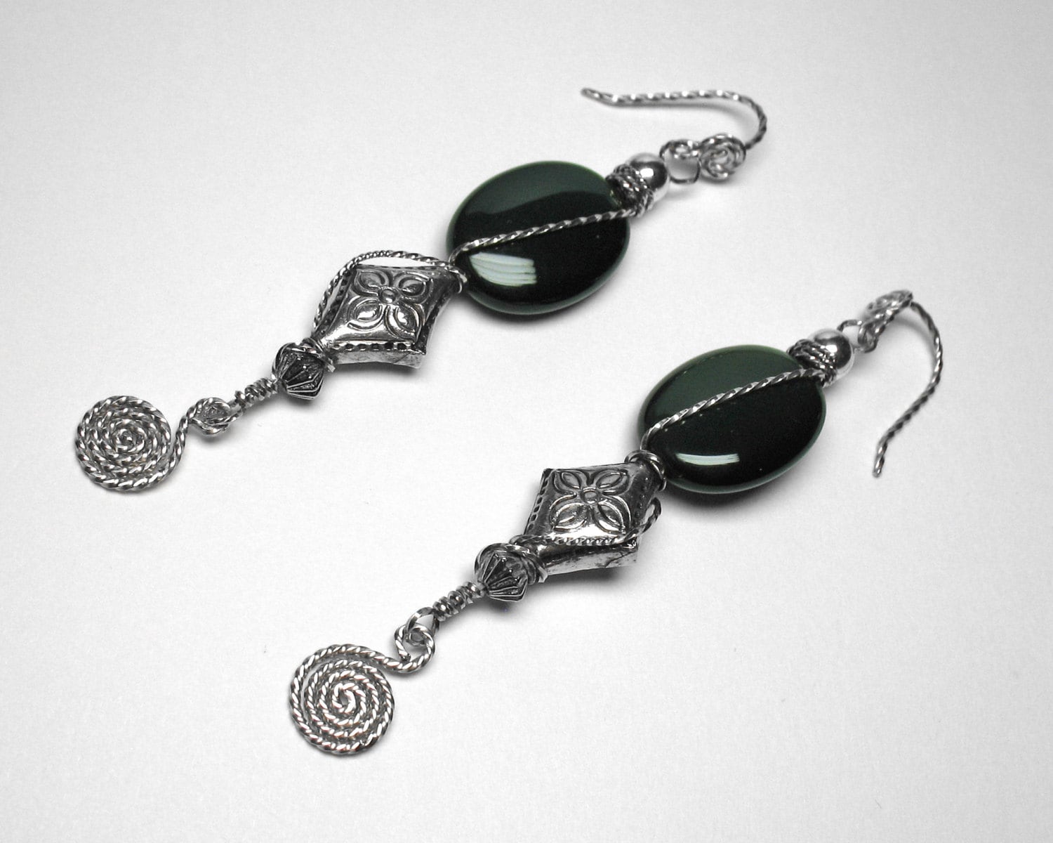 Rainbow Obsidian Earrings In Sterling Silver - Egyptian Silver Beads - Dangle Earrings
