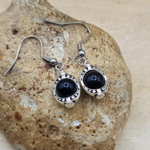 Small Rainbow Obsidian Earrings. Reiki Jewelry Uk. 8mm Stone. Oval Frame Dangle Drop Earrings. Empowered Crystals