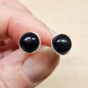 Rainbow Obsidian Stud Earrings. 925 Sterling Silver. Reiki Jewelry Uk. Black Obsidian Post Earrings. Round 8mm Stones