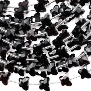 Faceted Natural Black Rainbow Obsidian Butterfly Beads 10mm Carved Gemstone 15.5" Strand