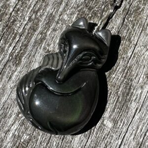 Rainbow Obsidian Fox Healing Stone Necklace for the Base Chakra and Aura with Positive Healing Energy!