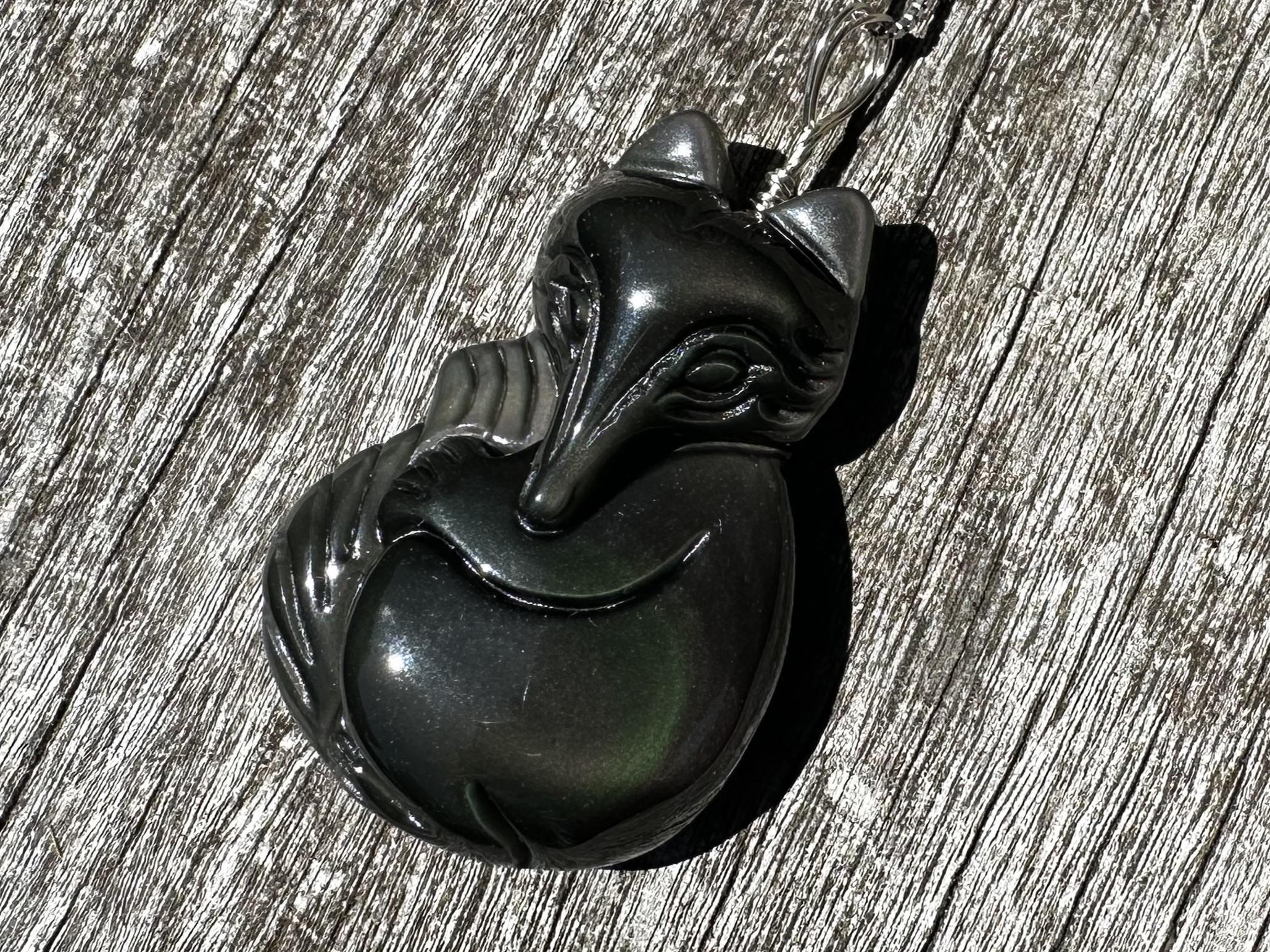 Rainbow Obsidian Fox Healing Stone Necklace For The Base Chakra And Aura With Positive Healing Energy!