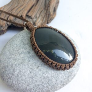 Rainbow Obsidian Macrame Necklace, Black Stone Necklace, Large Oval Obsidian Necklace, Rainbow Stone, Volcanic Lava Stone, Mexican Obsidian