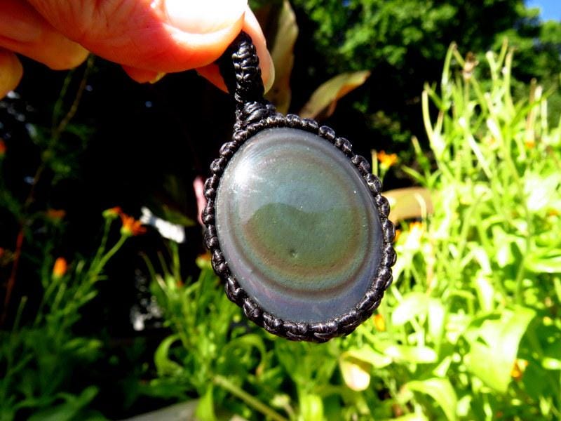 Rainbow Obsidian Macrame Necklace, Obsidian Jewelry, Black Obsidian Gemstone, Gift Ideas For The Crystal Lover, For The Zen Seeker,