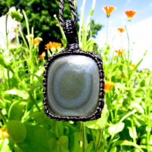 Rainbow Obsidian Macrame Necklace, Obsidian Jewelry, Black Obsidian Gemstone, Gift Ideas For The Crystal Lover, For The Zen Seeker,