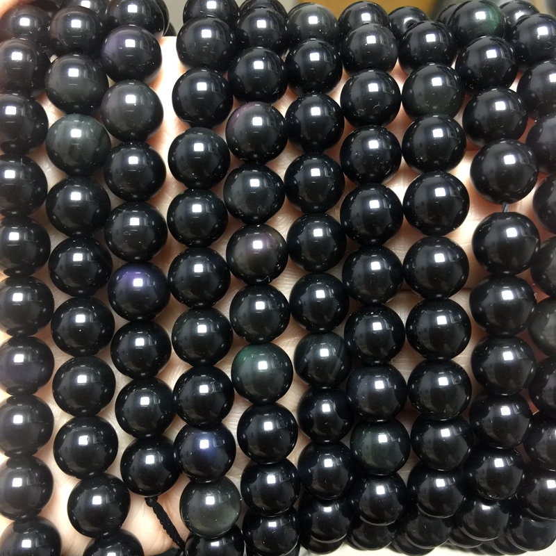 Rainbow Obsidian Beads 6mm 8mm Aa Quality, Natural Dragon Glass Black Obsidian Bead, Black Flash Gemstone Mala Beads, Game Of Throne Jewelry
