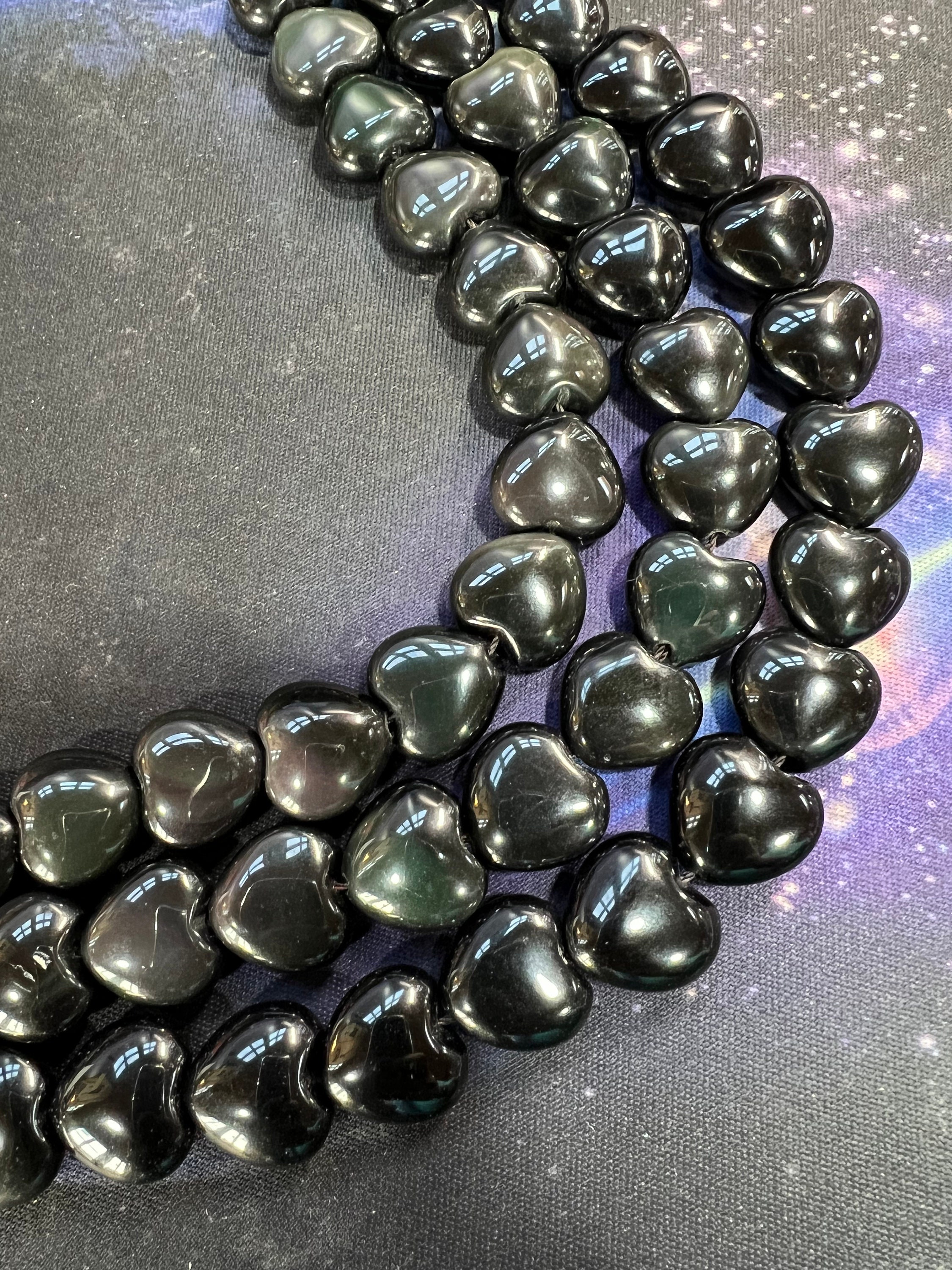 Rainbow Obsidian Heart Beads 14mm / Natural Beads /black Heart Beads / Natural Gemstone Beads Rainbow Obsidian Heart Beads 14mm / Natural Beads /black Heart Beads / Natural Gemstone Beads