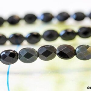 Rainbow Obsidian Faceted Oval Beads, 8x10mm, 15.5" Strand Natural black color stones