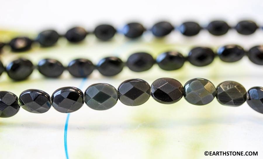 Rainbow Obsidian Faceted Oval Beads, 8x10mm, 15.5" Strand Natural Black Color Stones Rainbow Obsidian Faceted Oval Beads, 8x10mm, 15.5" Strand Natural Black Color Stones