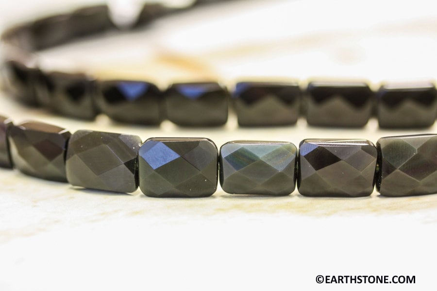 Rainbow Obsidian 10x14mm Faceted Flat Rectangle Beads 15.5" Strand