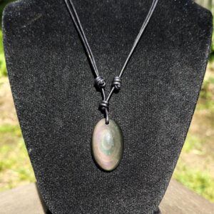 Rainbow Obsidian Pendant Adjustable Leather Necklace Handmade By Chris Hay Rainbow Obsidian Pendant Adjustable Leather Necklace Handmade By Chris Hay
