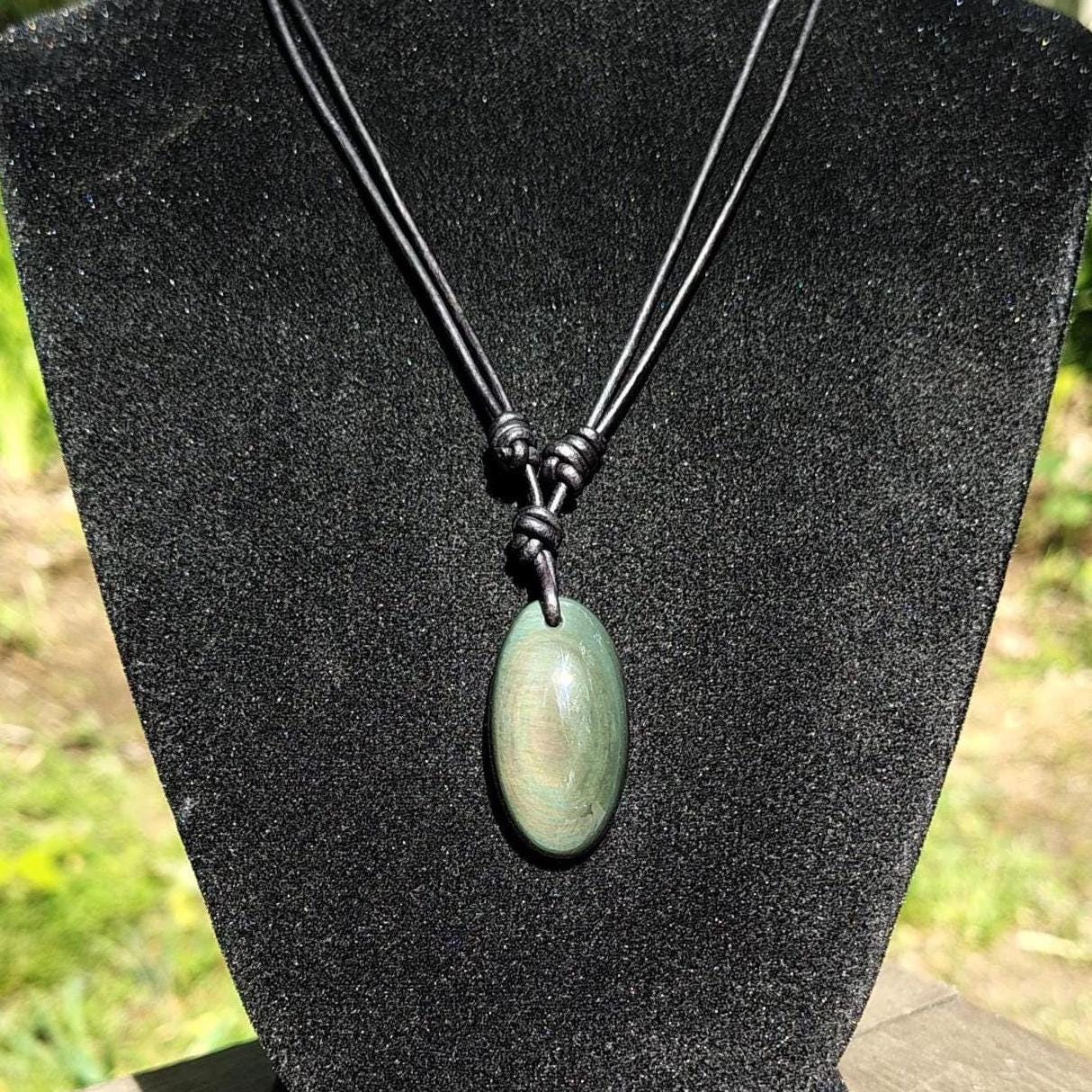 Rainbow Obsidian Pendant Adjustable Leather Necklace Handmade By Chris Hay