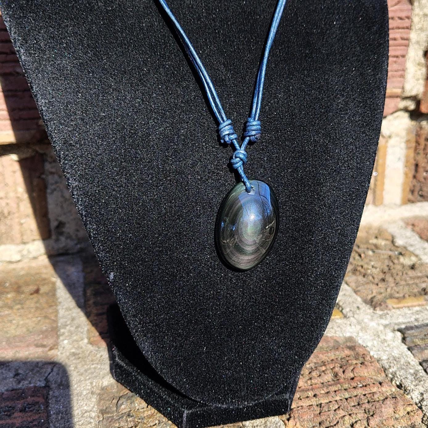 Rainbow Obsidian Pendant Adjustable Leather Necklace Handmade By Chris Hay
