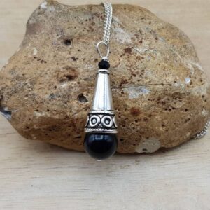 Rainbow Obsidian cone pendant necklace. Reiki jewelry uk. Silver plated crystal Wire wrapped pendant.  12mm stone