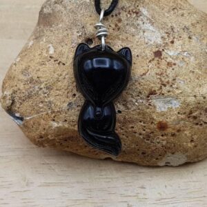 Rainbow Obsidian fox pendant. Reiki jewelry uk. Silver Wire wrap necklace. Unisex sleeping fox necklace.