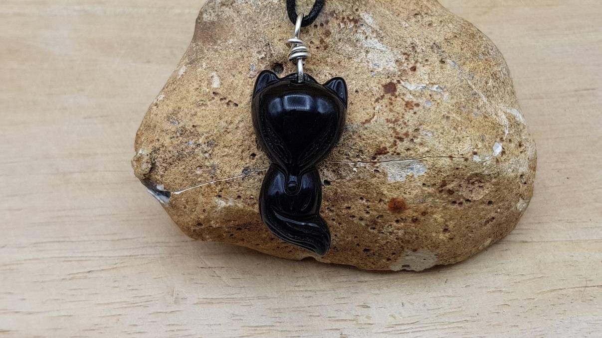 Rainbow Obsidian Fox Pendant. Reiki Jewelry Uk. Silver Wire Wrap Necklace. Unisex Sleeping Fox Necklace.