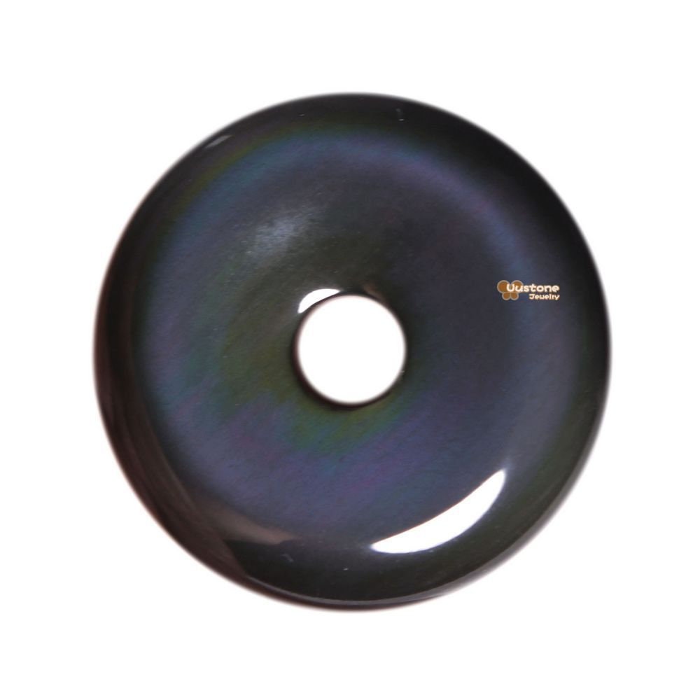 G0117 Natural Rainbow Obsidian Donut Gemstone Pendant Focal Bead 30mm