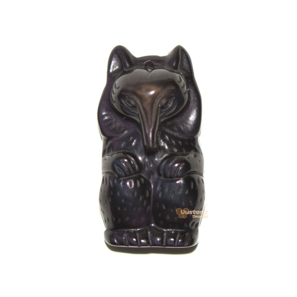 G1218  39mm Natural Rainbow Obsidian Fox Pendant Focal Bead