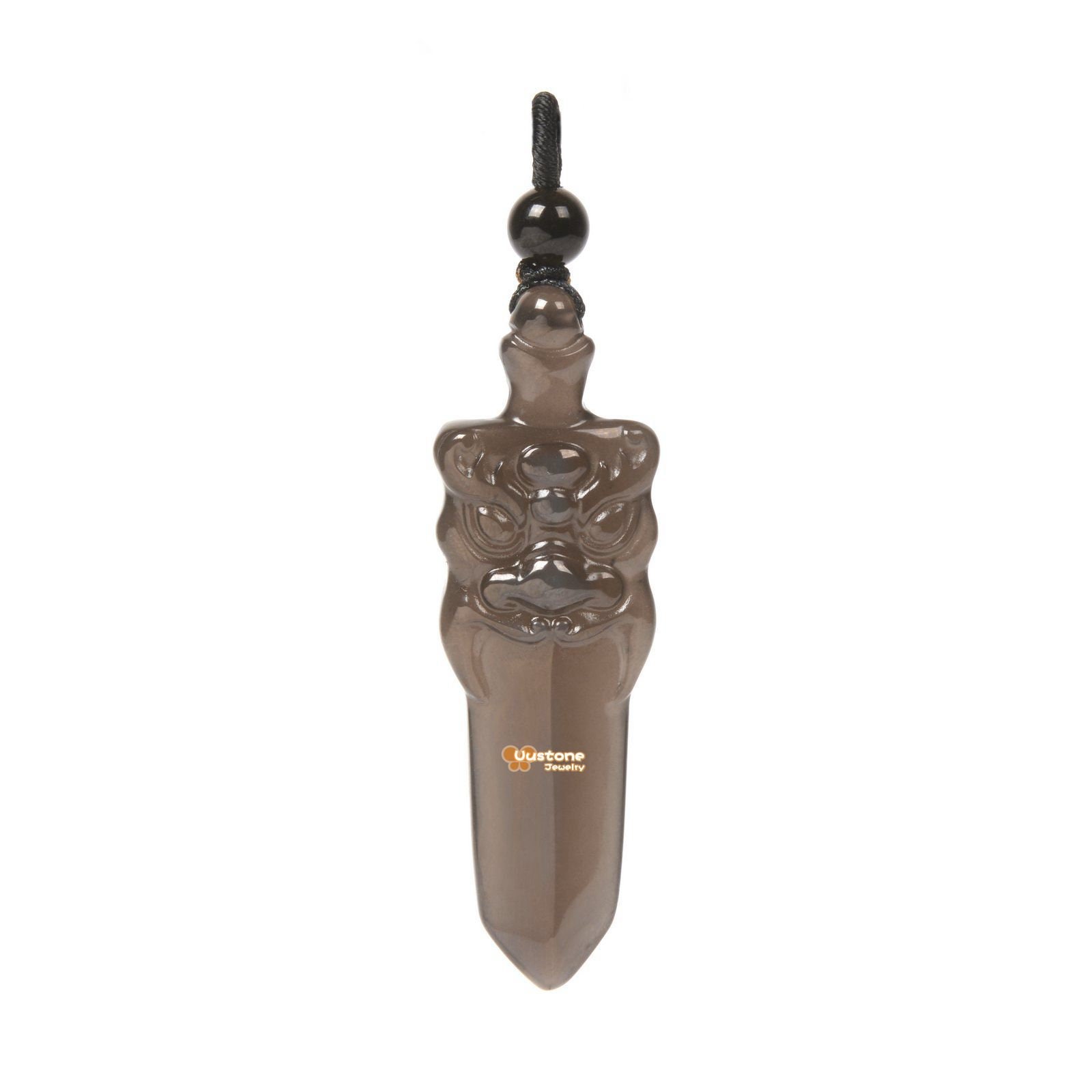 G4122 Natural Ice Rainbow Obsidian Carved Mythical Totem Sword Pendant Bead G4122 Natural Ice Rainbow Obsidian Carved Mythical Totem Sword Pendant Bead