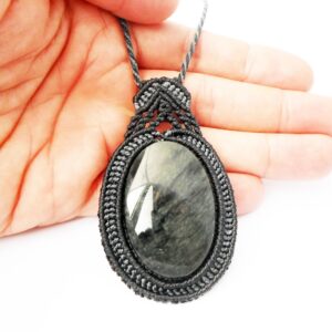 Rainbow Obsidian Pendant: macrame necklace Rainbow Obsidian Pendant: macrame necklace