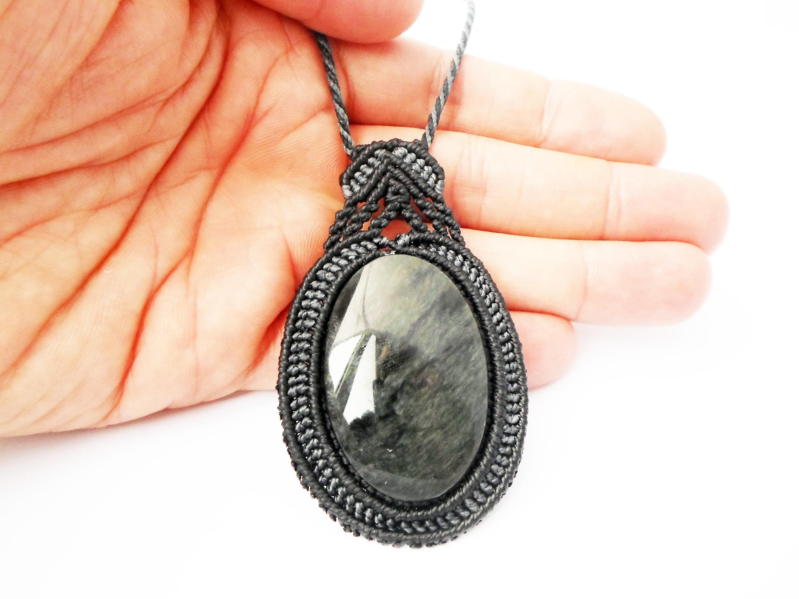 Rainbow Obsidian Pendant: Macrame Necklace