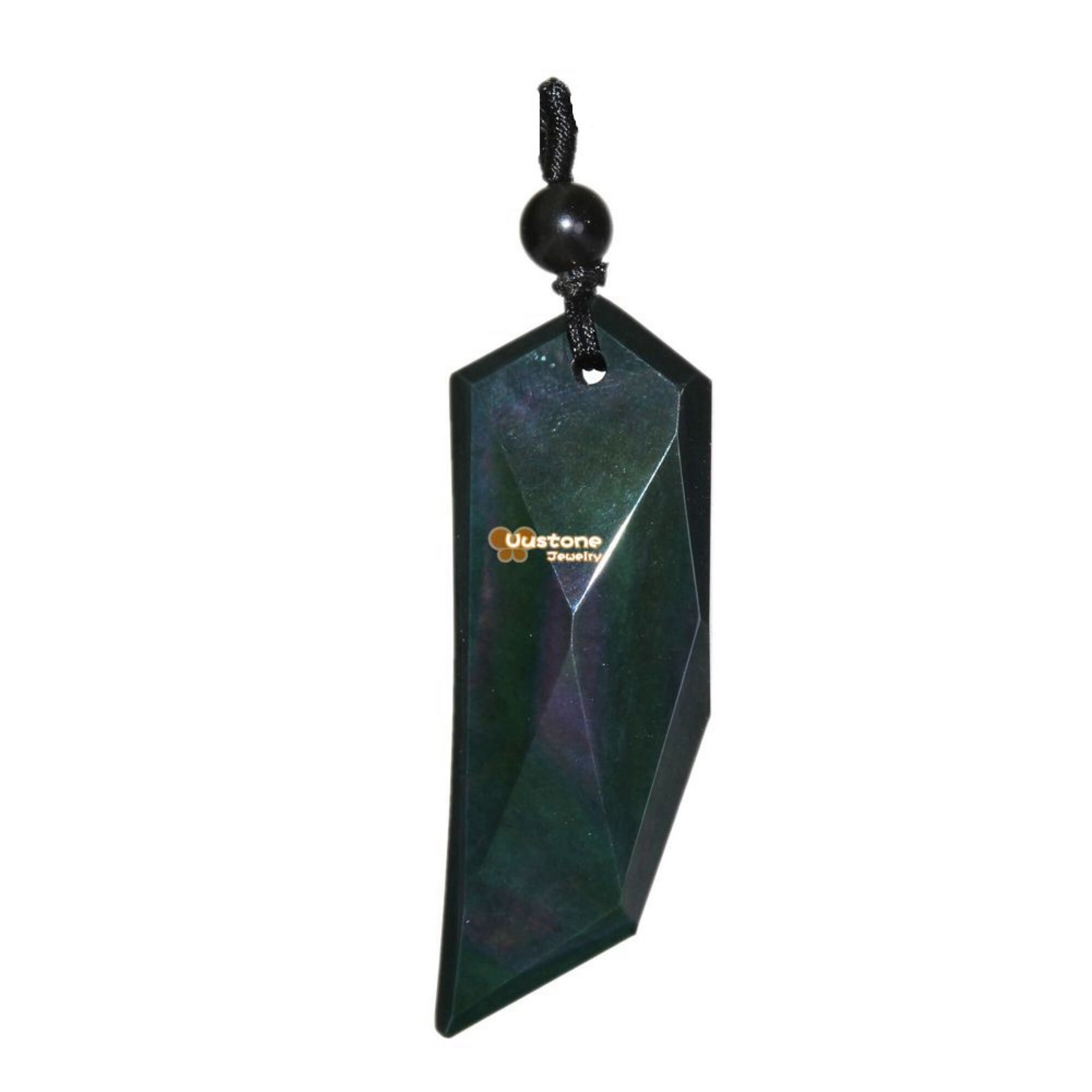 Natural Rainbow Obsidian Gemstone Faceted Wolf Tooth Spike Pendant Amulet Bead 2 Inch