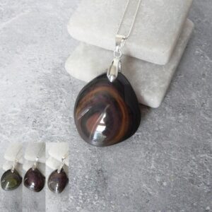 Rainbow Obsidian Necklace • Velvet Obsidian Pendant • Fire Obsidian • Sterling Silver Obsidian Gemstone Necklace • Root Chakra Necklace