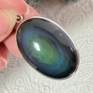 Rainbow Obsidian Oval Pendant, Sterling Silver Setting, Unisex Jewelry Rainbow Obsidian Oval Pendant, Sterling Silver Setting, Unisex Jewelry