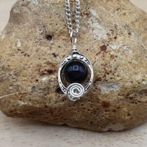 Small Rainbow Obsidian Pendant. Reiki Jewelry Uk. Silver Plated Wire Wrapped Pendant. Oval Frame Necklace. 10mm Stone