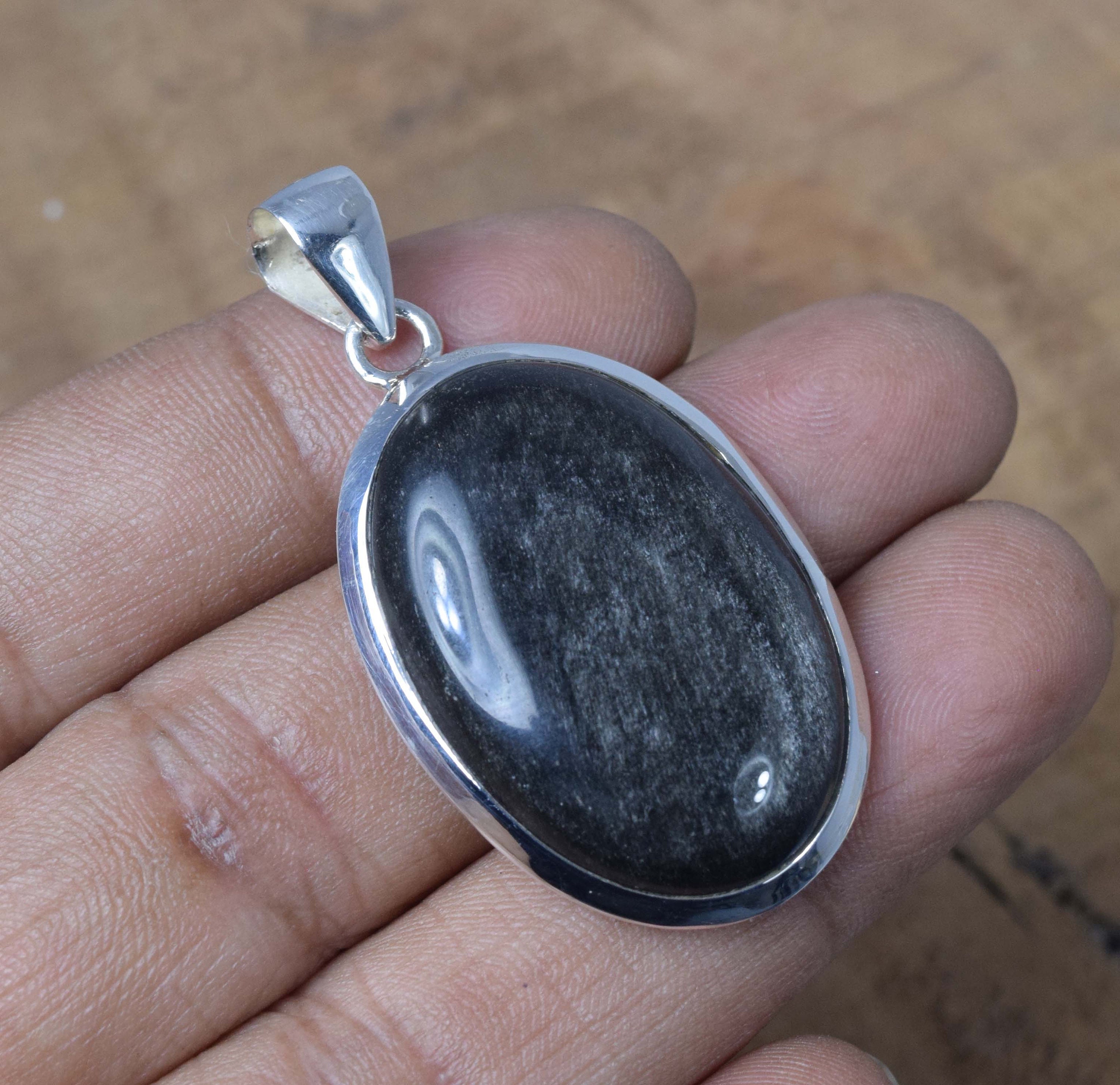 Rainbow Obsidian Sterling Silver Pendant: Handmade Oval Gemstone Jewelry