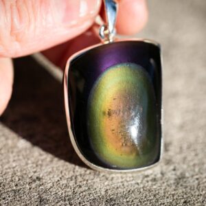Sterling Silver Rainbow Obsidian Pendant: Aaa Quality Gemstone