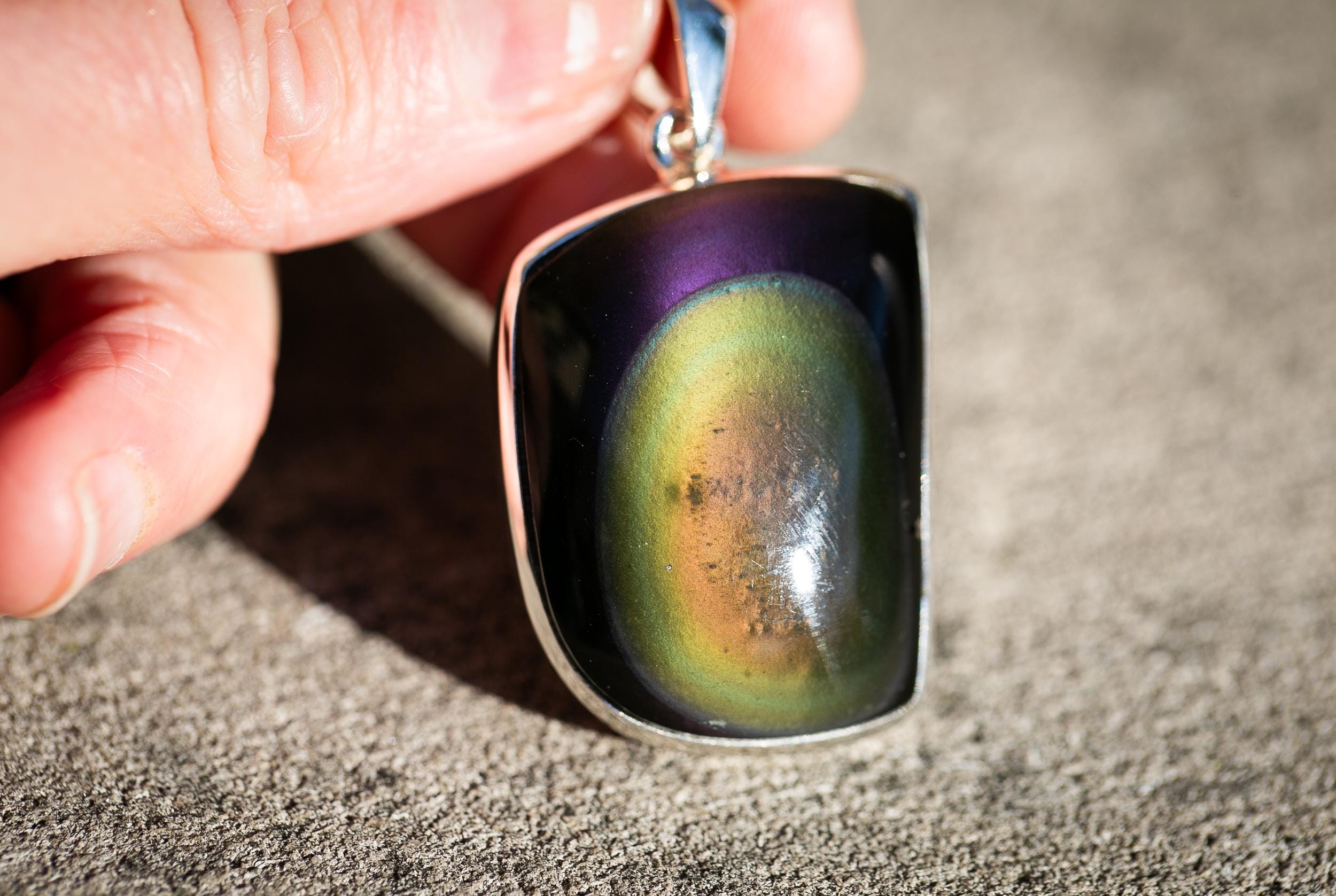 Sterling Silver Rainbow Obsidian Pendant: Aaa Quality Gemstone